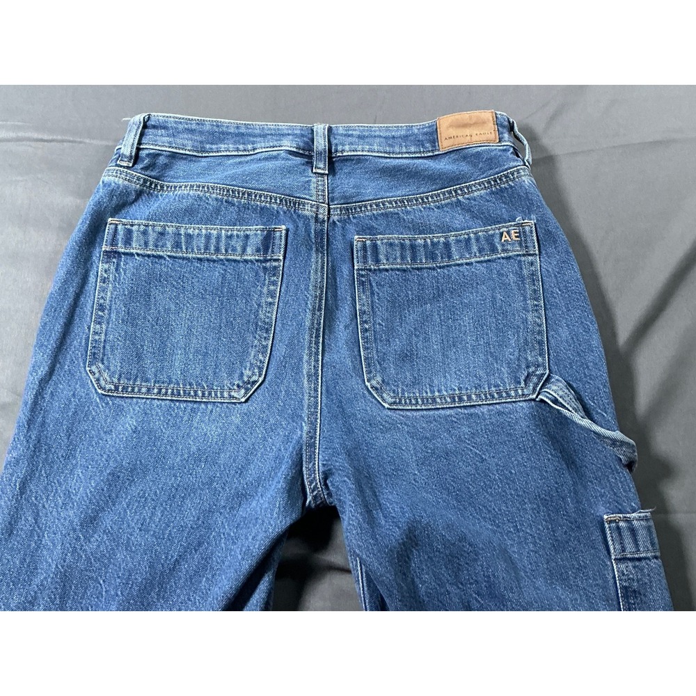 American Eagle Women Carpenter Jeans Blue Straight Leg Utility Pants Sz 2 X-Long - Picture 12 of 12